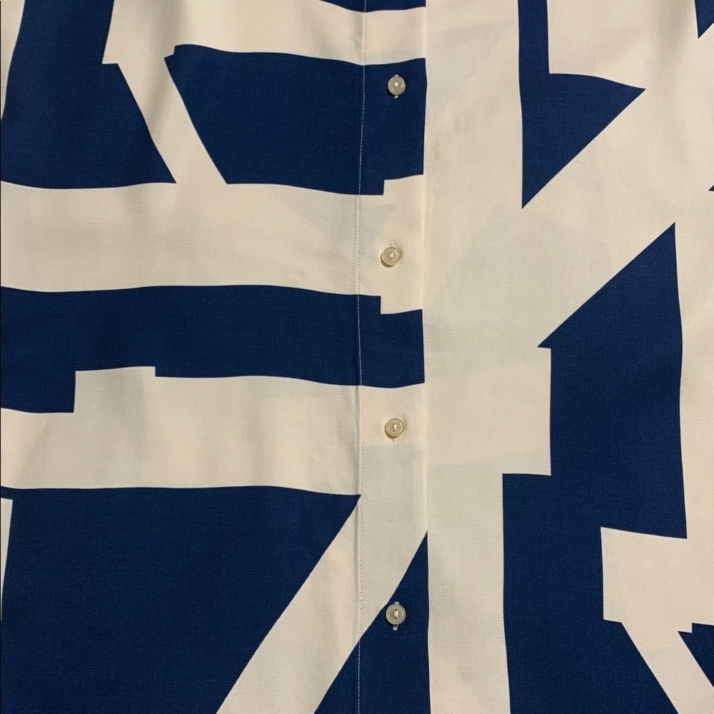 H&M Women’s Blue and Cream Abstract Geometrical XL Button Up Long Sleeve Blouse - Picture 4 of 11